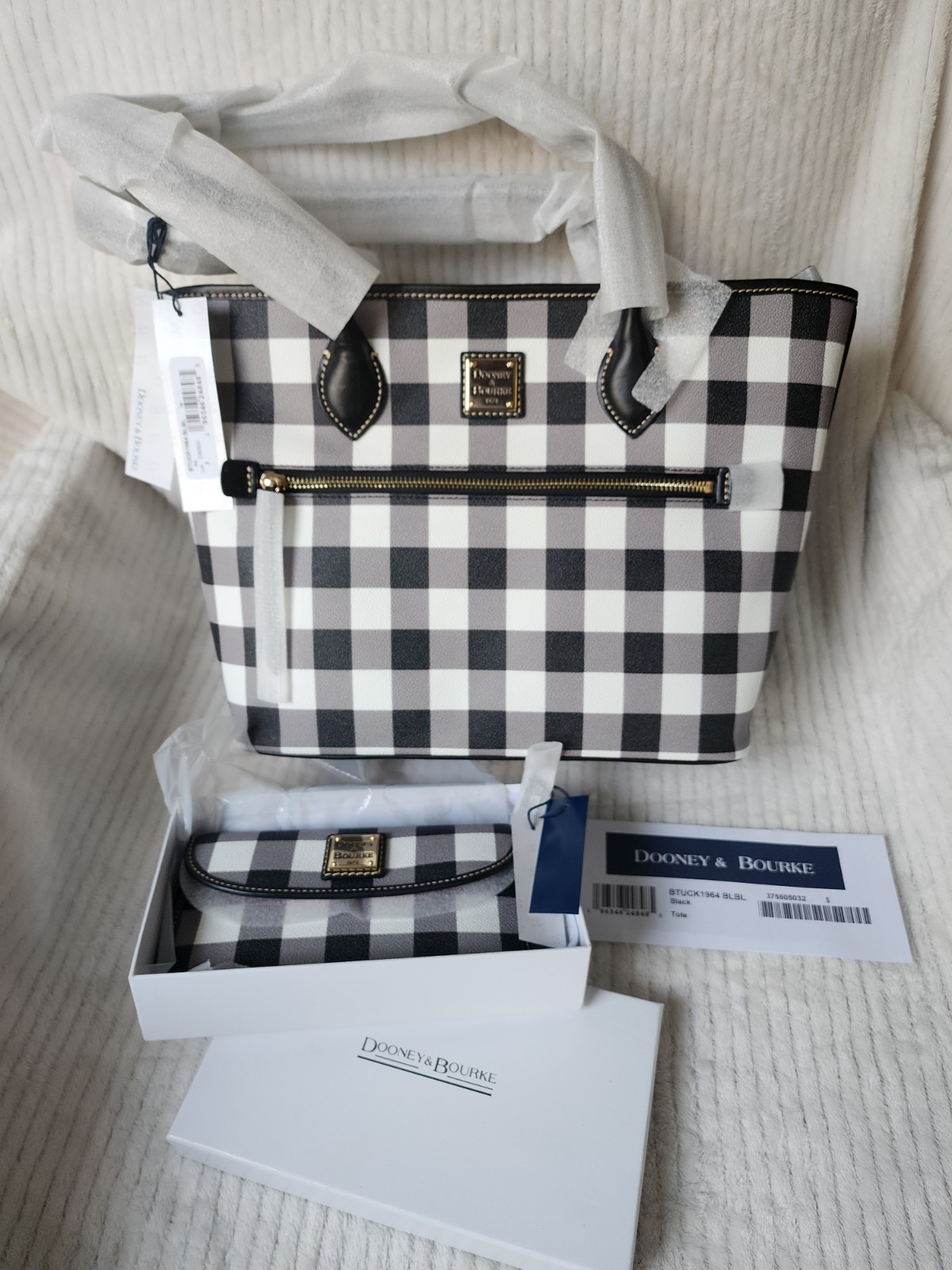 Dooney & Bourke Tucker Small Tote Bag Wristlet Wallet Set Coated Cotton Gingham