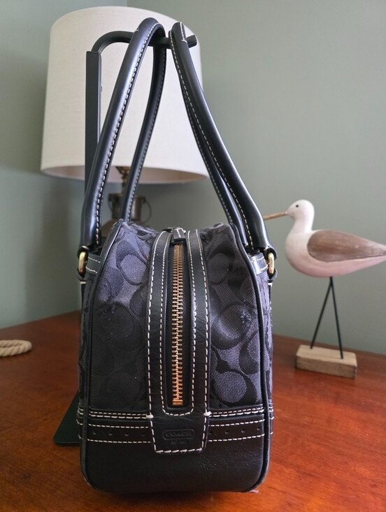 Coach 10532 Hamptons Signature Satchel Black Jacquard Leather Bag Y2K