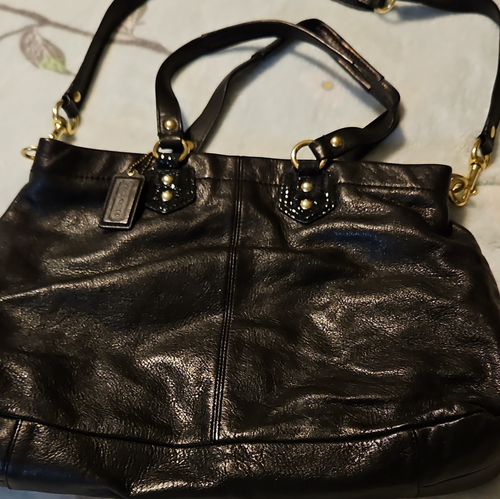 Coach Black Pebbled Satchel Top Handle Bag Detachable Strap Gold Hardware