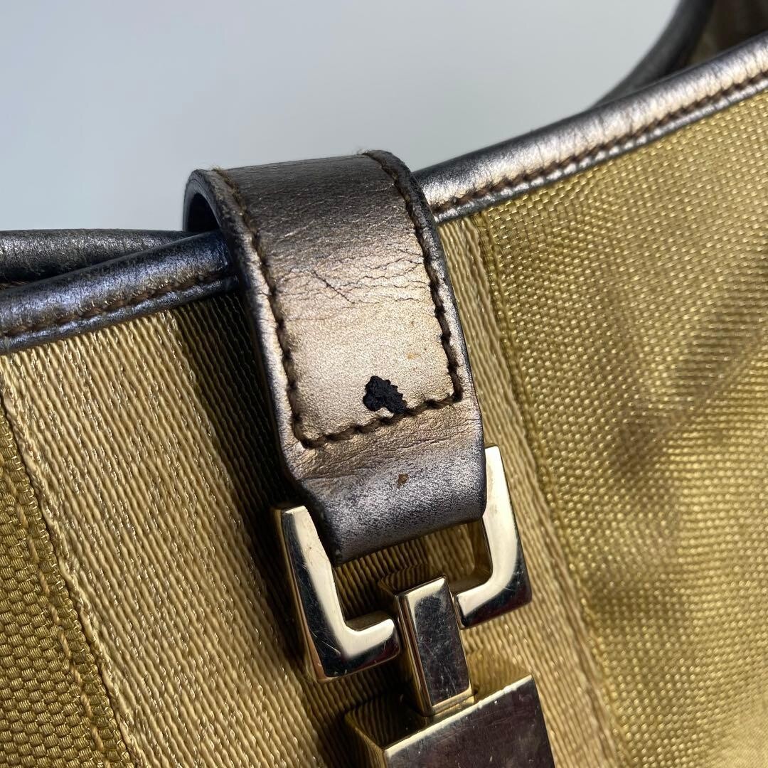 GUCCI Shoulder bag Jackie canvas leather gold Vintage Authentic From Japan