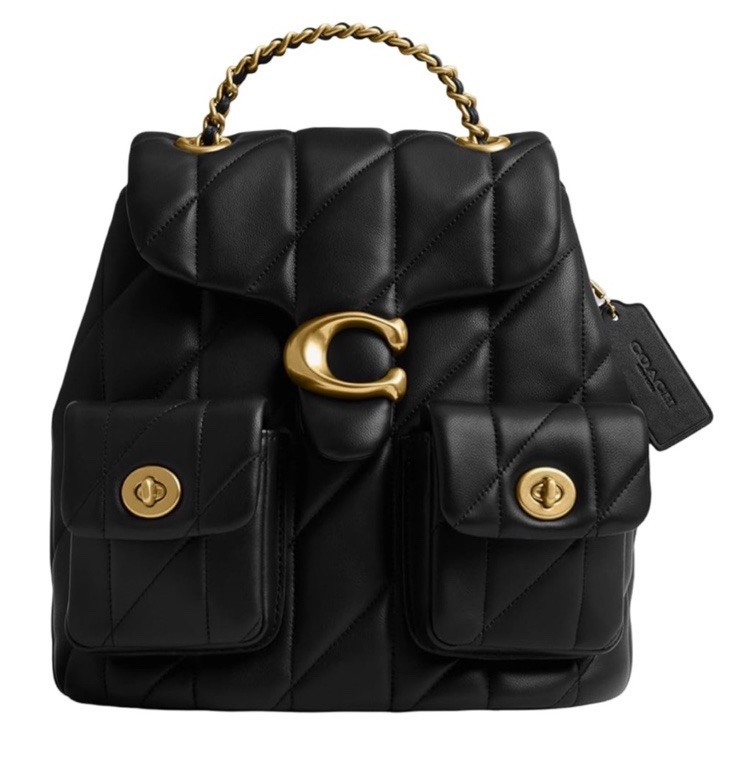 Coach Woman’s Black Quilted Leather Tabby Backpack Gold Chain Hardware