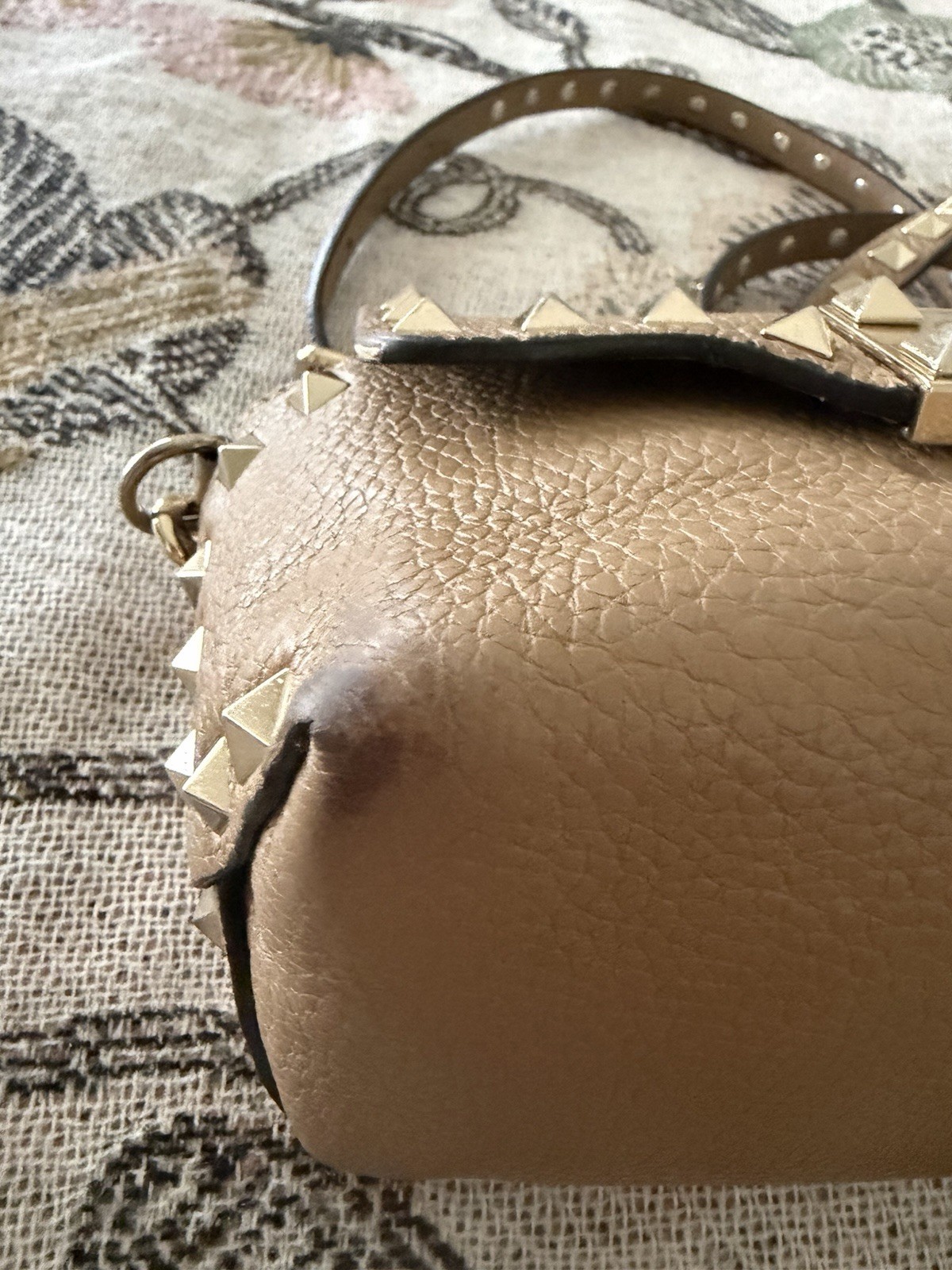 Valentino Garavani Studded Taupe Small Crossbody, Detachable Strap, Gold