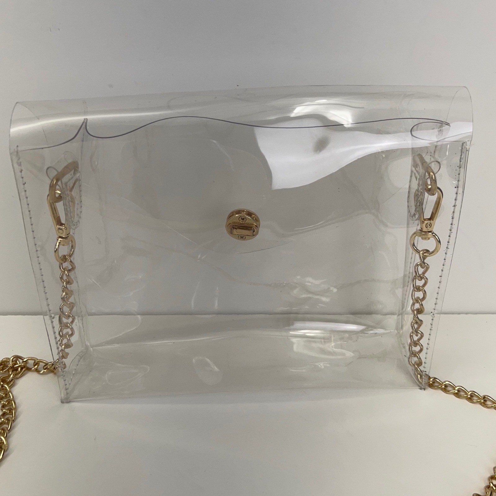 CLEAR STADIUM APPROVED Crossbody Bag Vinyl PVC Gold Link Chain Concerts Festival