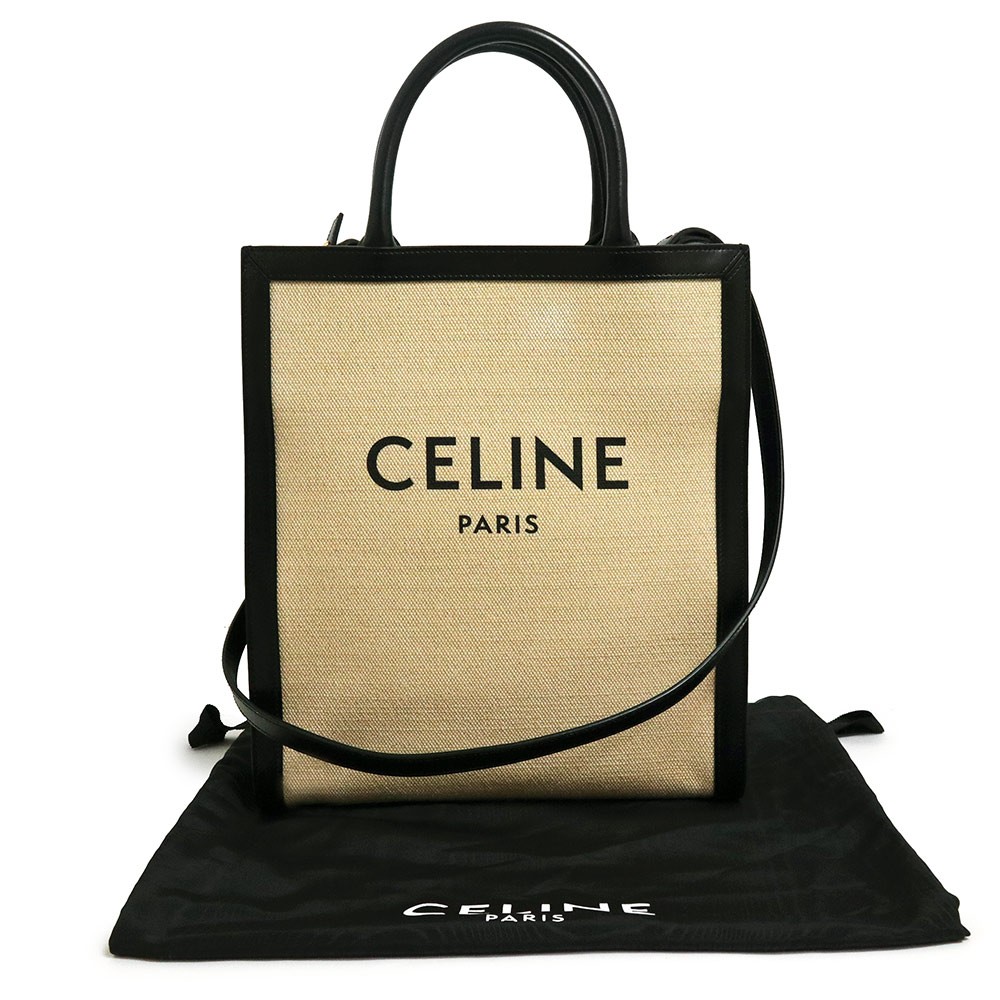 CELINE Vertical Cabas Small Natural Black 192082BNZ #866