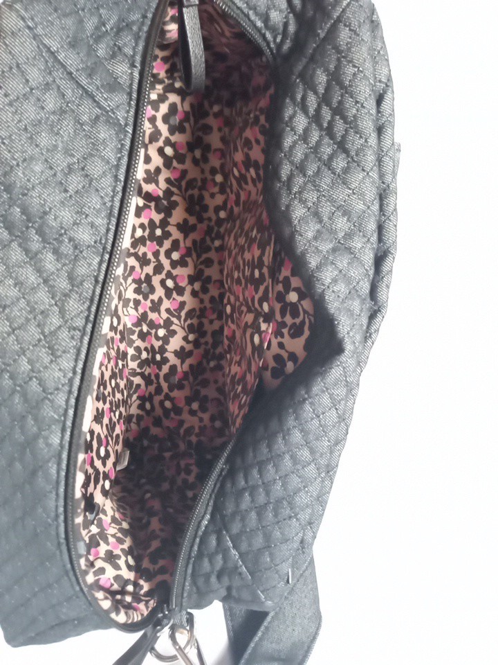 Vera Bradley Iconic 100 Handbag,Charcoal,Quilted Cotton Microfiber,Remove Strap