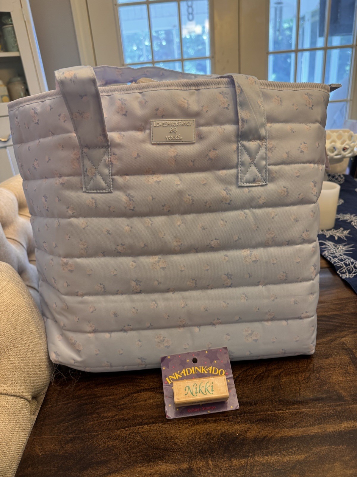 LoveShackFancy x Target Everblooming Rosettes Ditsy Quilted Tote Bag Breezy Blue