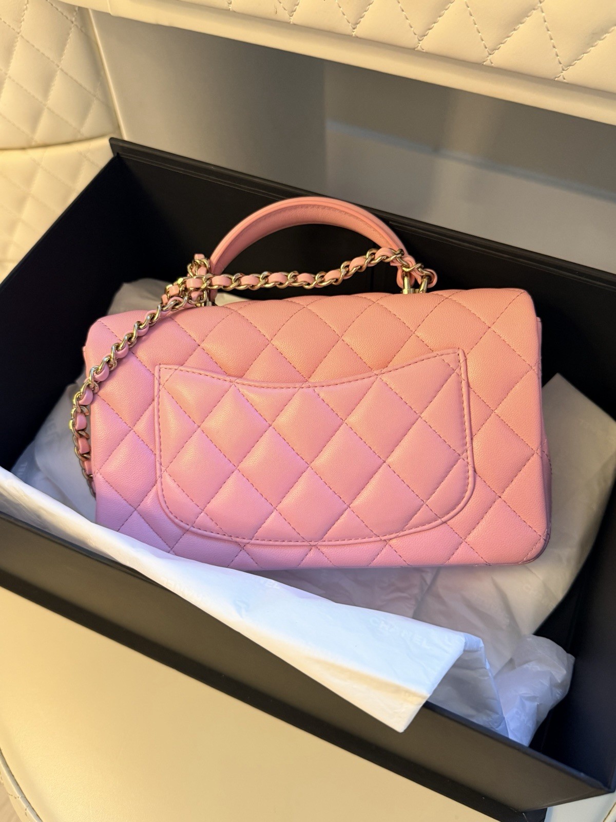 Chanel Lambskin Leather Rectangular Top Handle Mini Flap Bag – PINK
