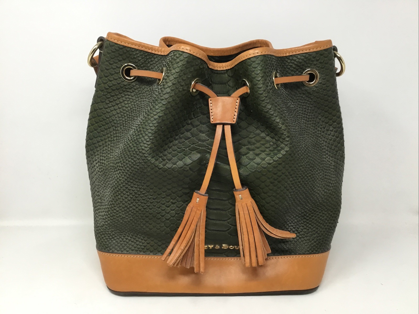 Dooney & Bourke Sydney Satchel Hunter Green & Brown Handbag Purse Python Scales