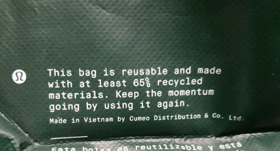 Lululemon Double Handle Logo Snap Button Green Reusable Tote Bag 16″×14″×6″ VG