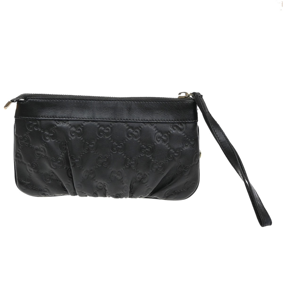 GUCCI Logo Guccissima Clutch Bag Embossing Leather Wristlet Black 65SA099