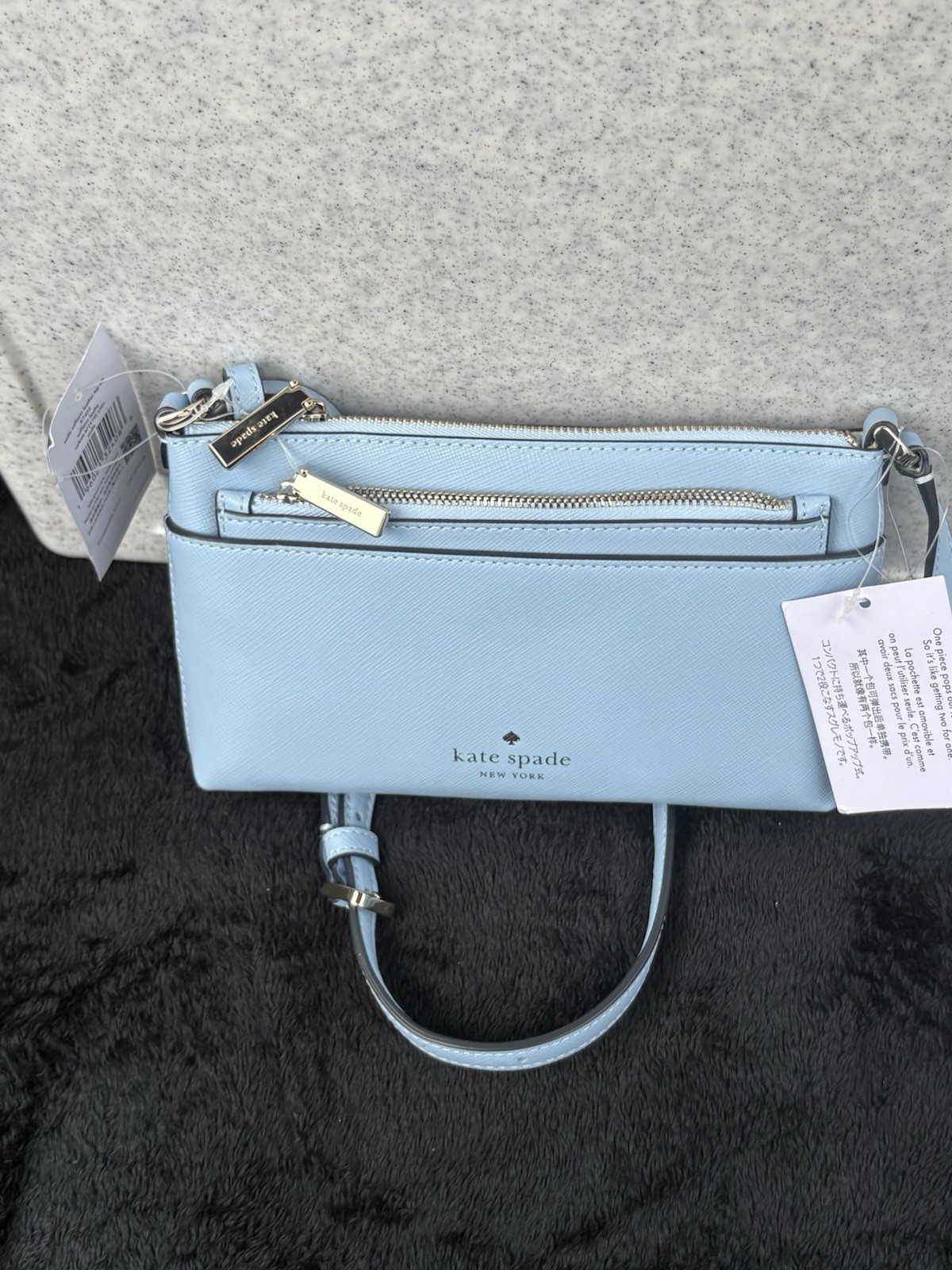 kate spade new york Blue Small Double Zip Crossbody Bag, Gold Hardware, Pockets