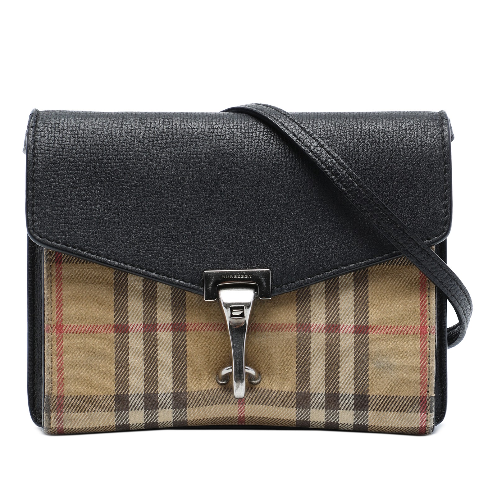 Burberry Small Leather and House Check Canvas Derby Macken Crossbody Bag Black