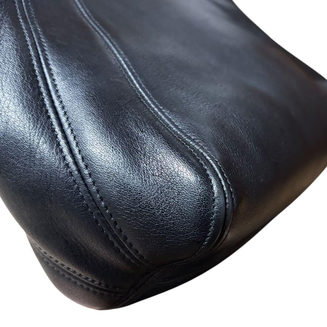 Authentic COACH Leather Tote Bag Black 18cm x 24cm x 10.5cm Vintage Italy