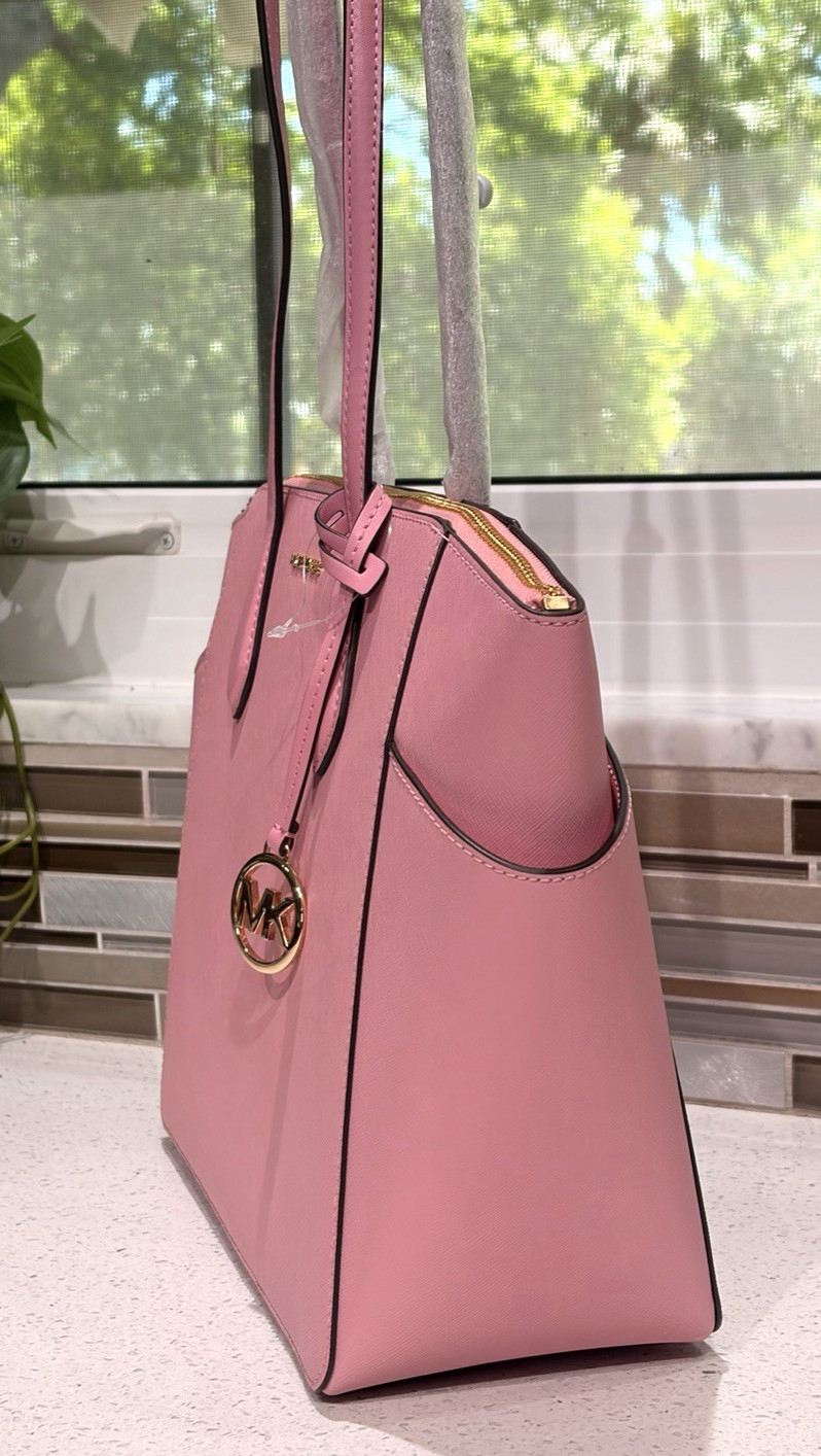 MICHAEL KORS MARILYN MEDIUM LARGE ZIP TOTE SHOULDER BAG MK PINK LEATHER GOLD