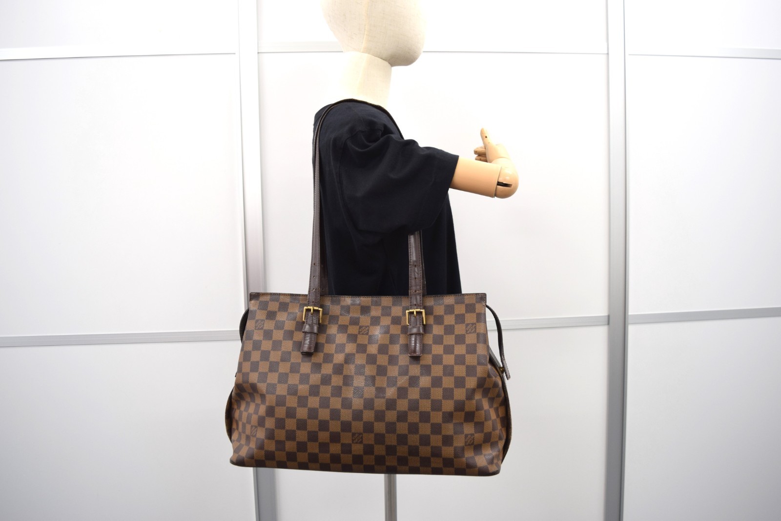 Auth Louis Vuitton Chelsea Shoulder Bag Damier Ebene Canvas N51119 LV 47698