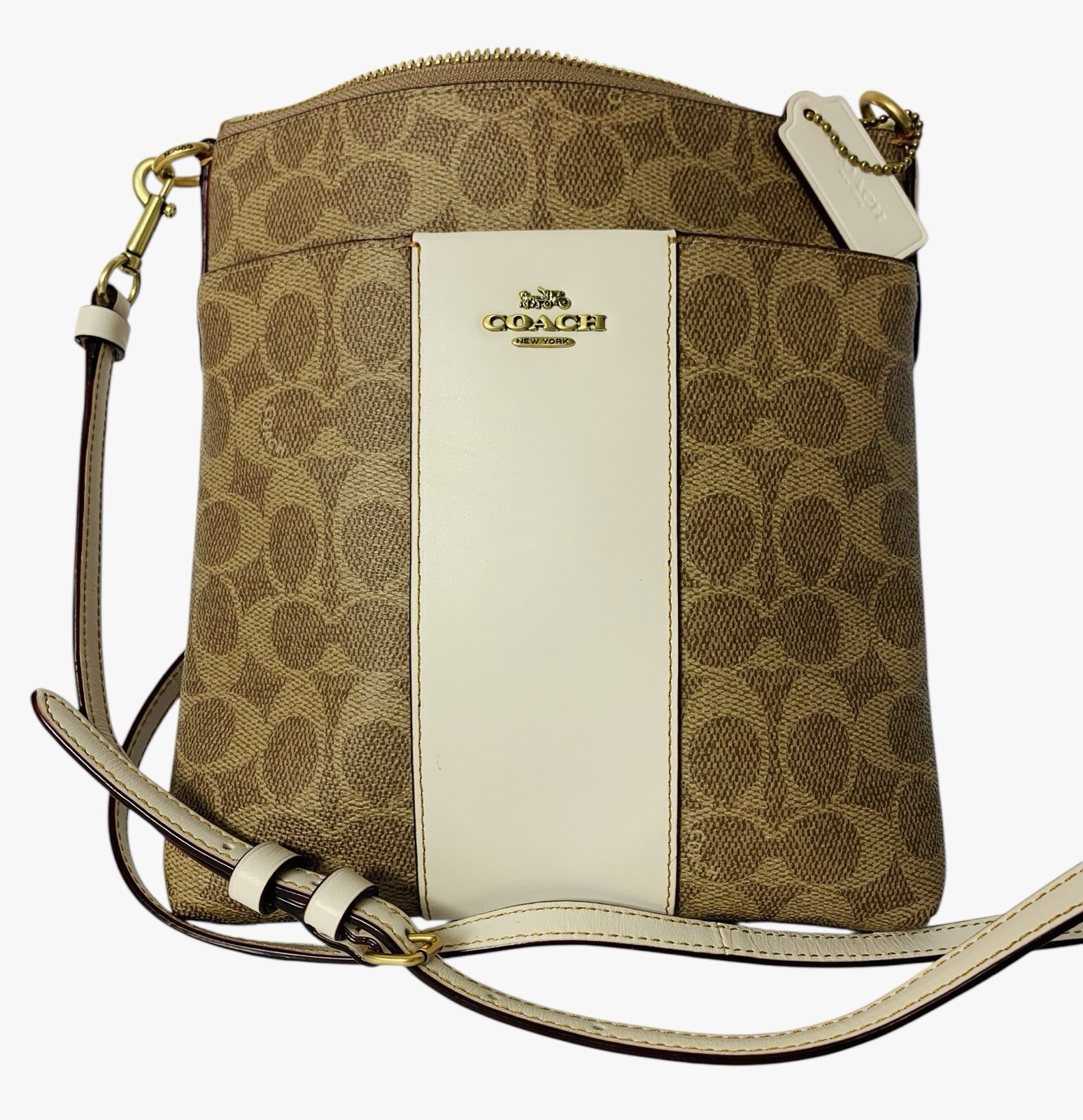 Coach Kitt Signature Canvas Colorblock Ivory Trim Messenger Crossbody -EXCELLENT