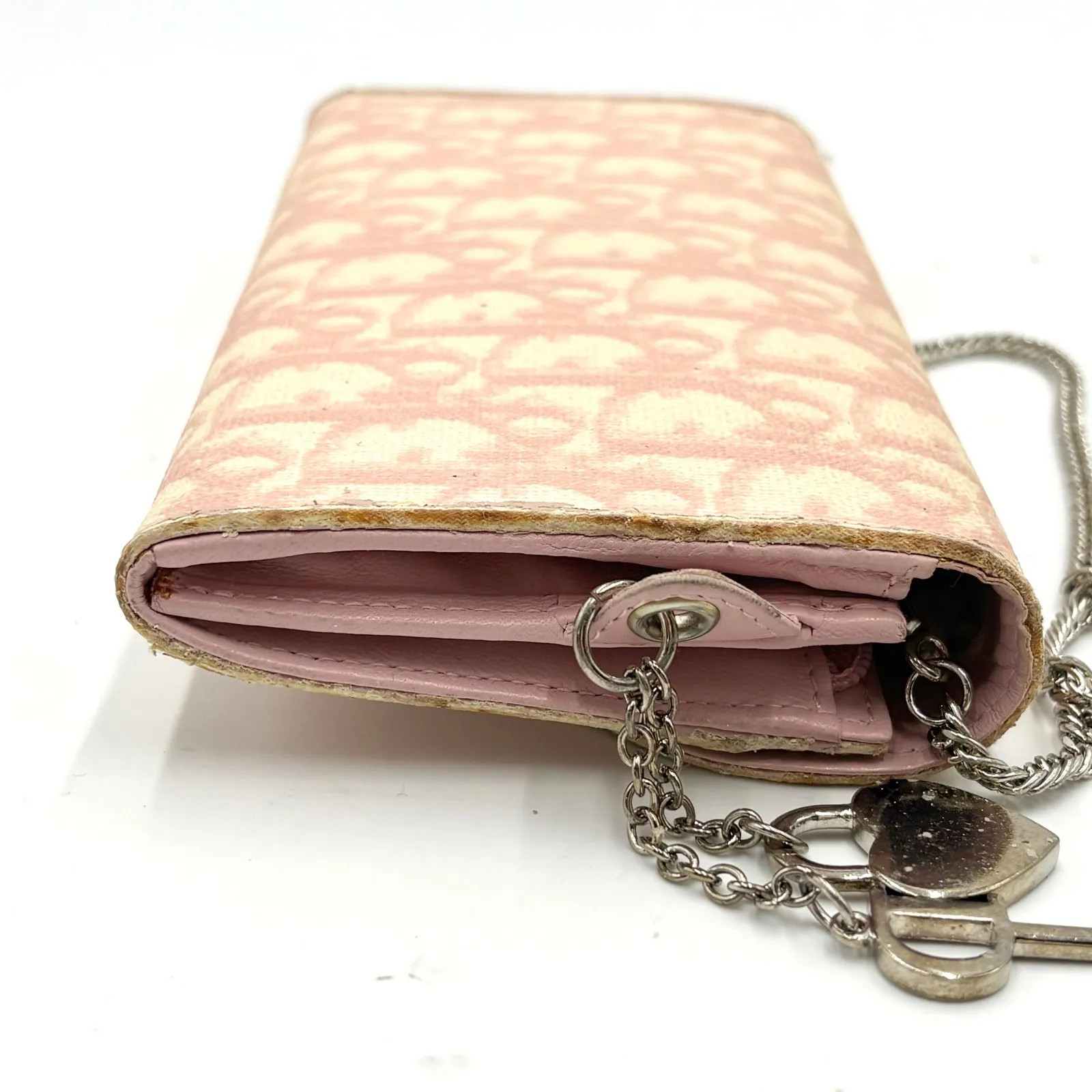 Auth Christian Dior Romantic Trotter Accessory Pouch Handbag Chain Wallet 2Y7459