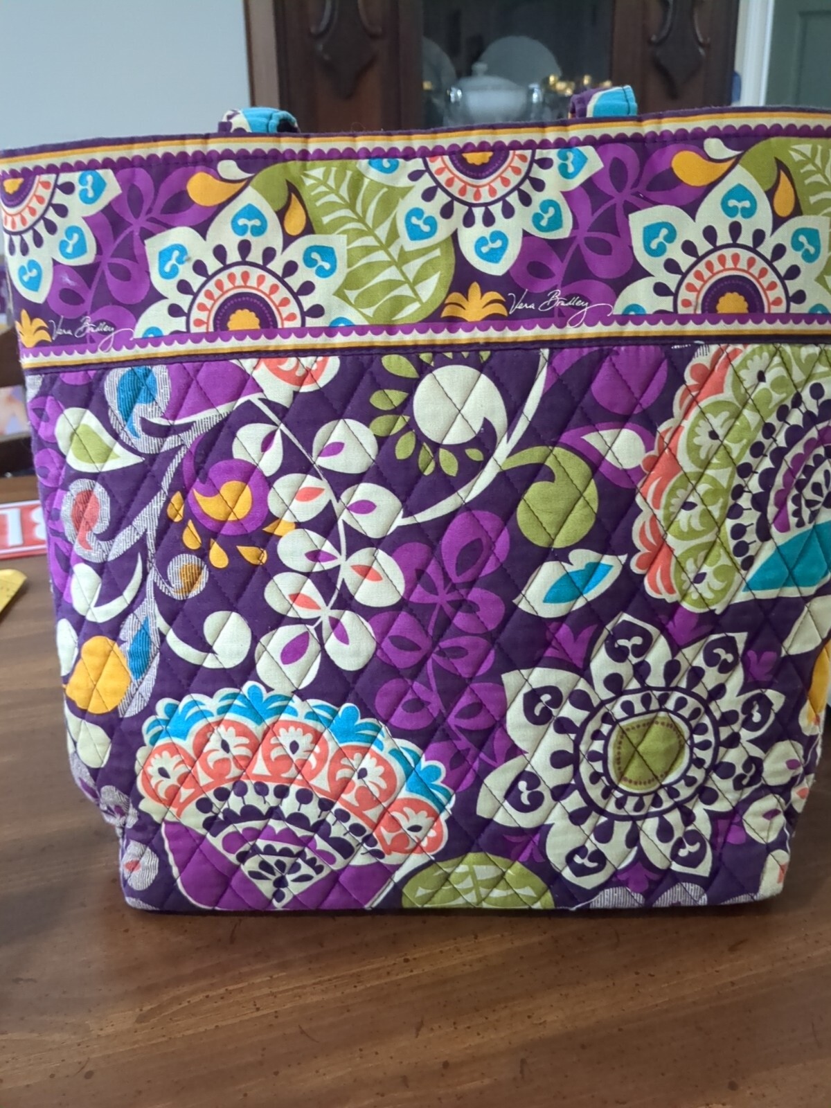 XL Grand Vera Bradley Plum Crazy Tote Shoulder Bag 16″L x 18″H x 8″D Carry On