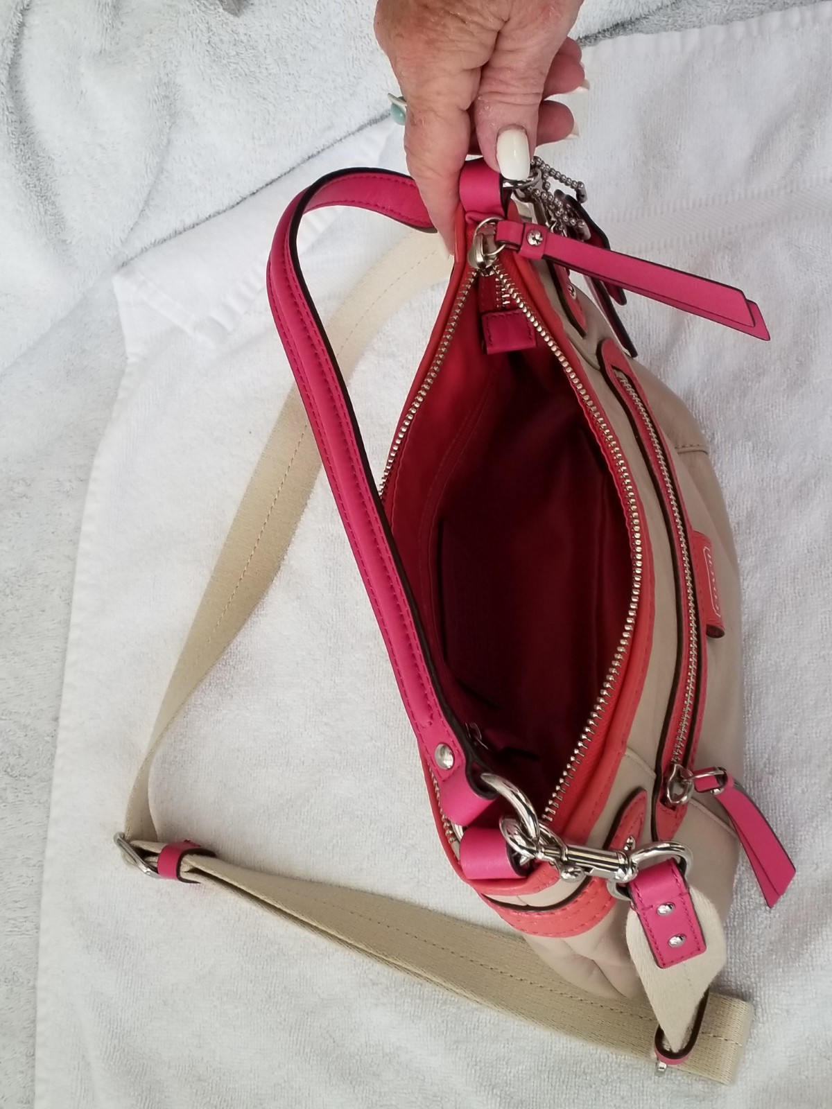 Coach Daisy Spectator-Sand/Orange/Pink all Leather Crossbody Bag