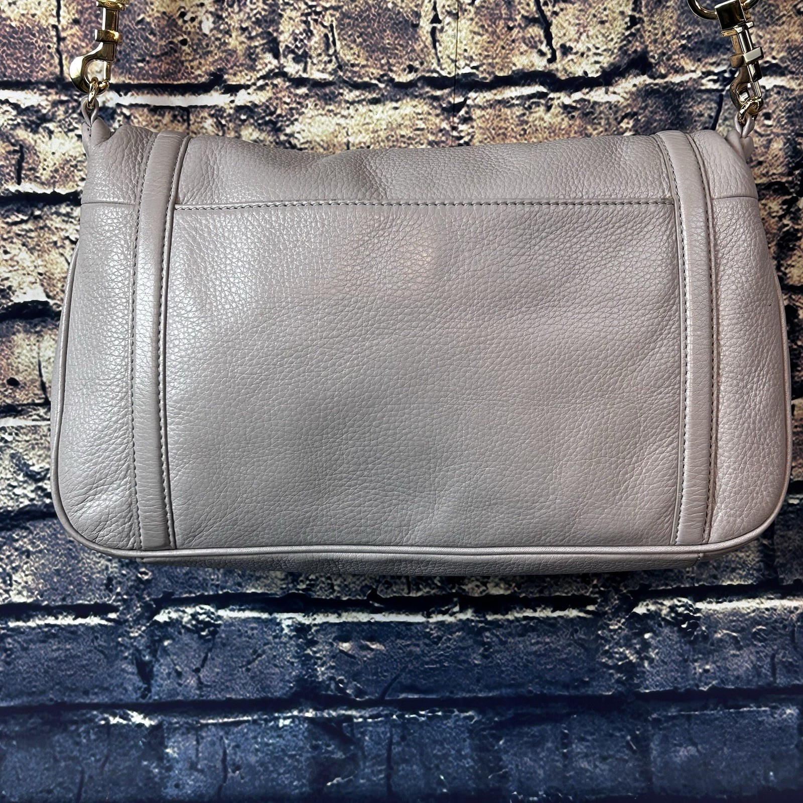 Tory Burch Amanda Fold Over Crossbody Shoulder Bag Purse Gray Leather