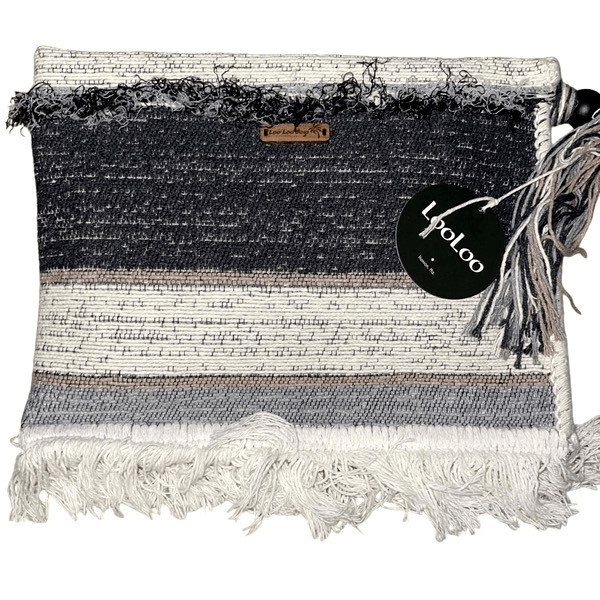 Loo Loo Bags Handmade Natural Fiber Clutch Fringe Neutral Colors NWT 11” x 11”