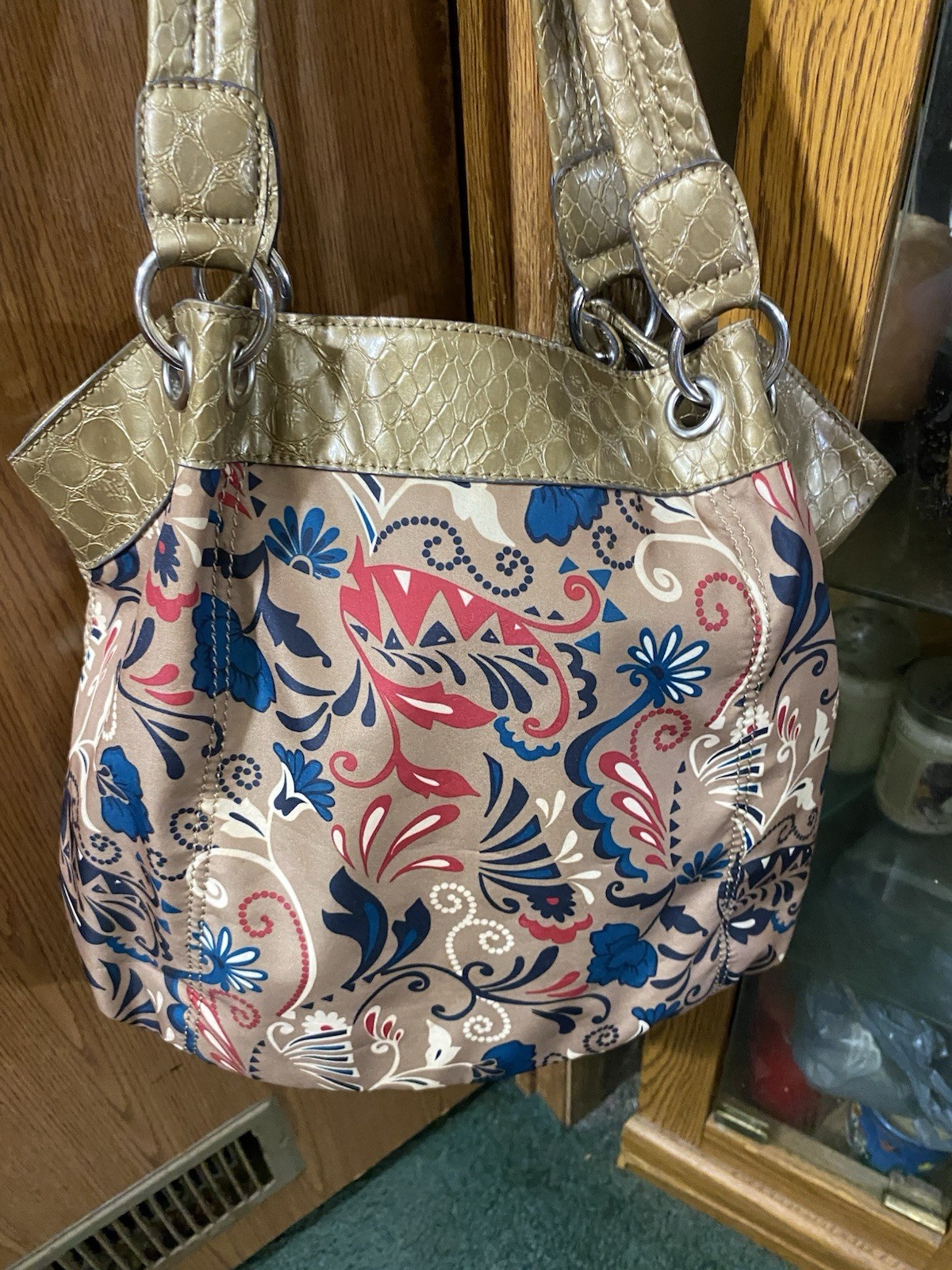 Sienna Richie Hobo Handbag/ Purse Metallic Faux Snakeskin Trim Nice Very Clean