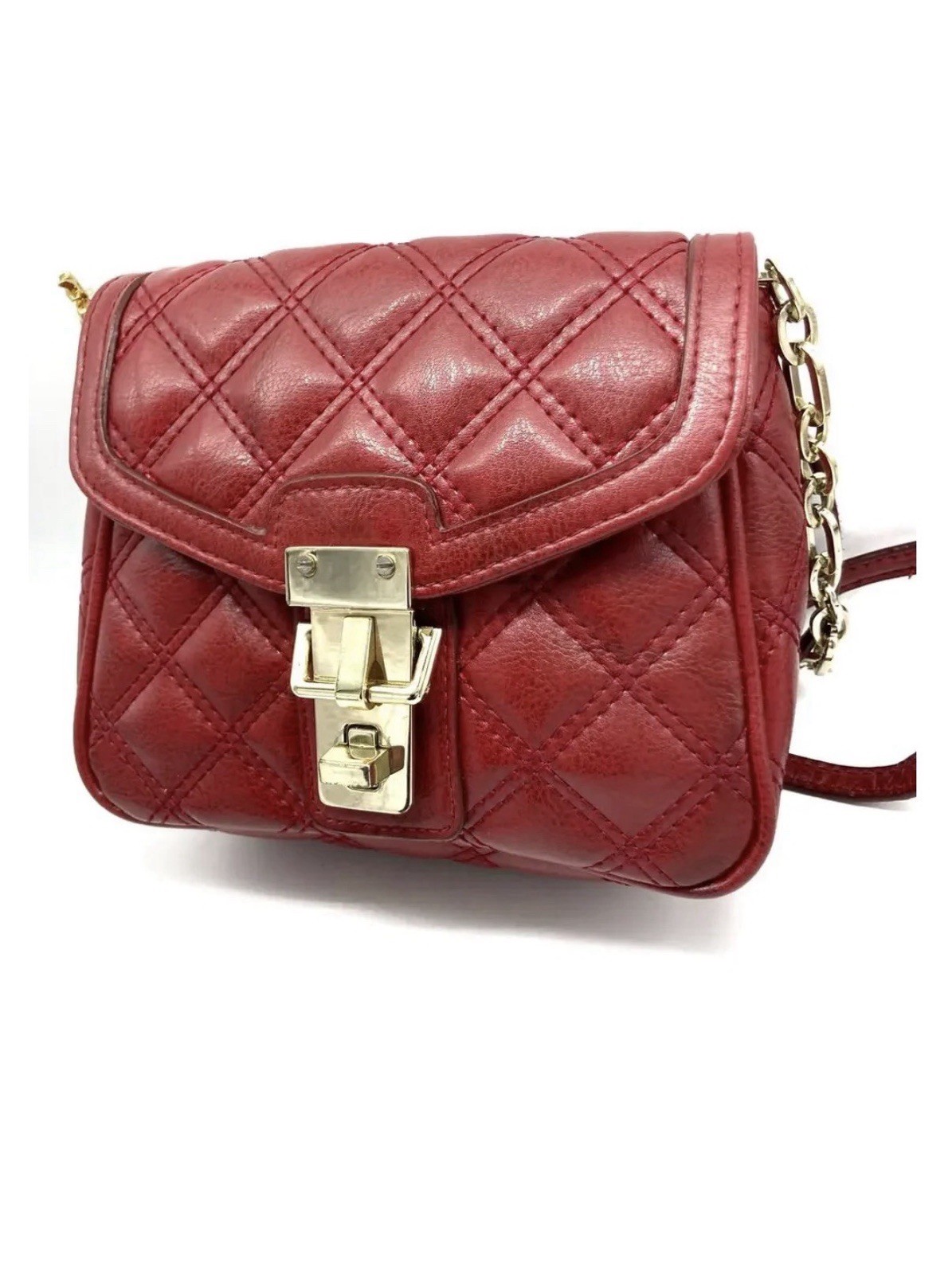 Cynthia Rowley Burgundy Quilted Small Crossbody Silver Chain Strap Turn Lock