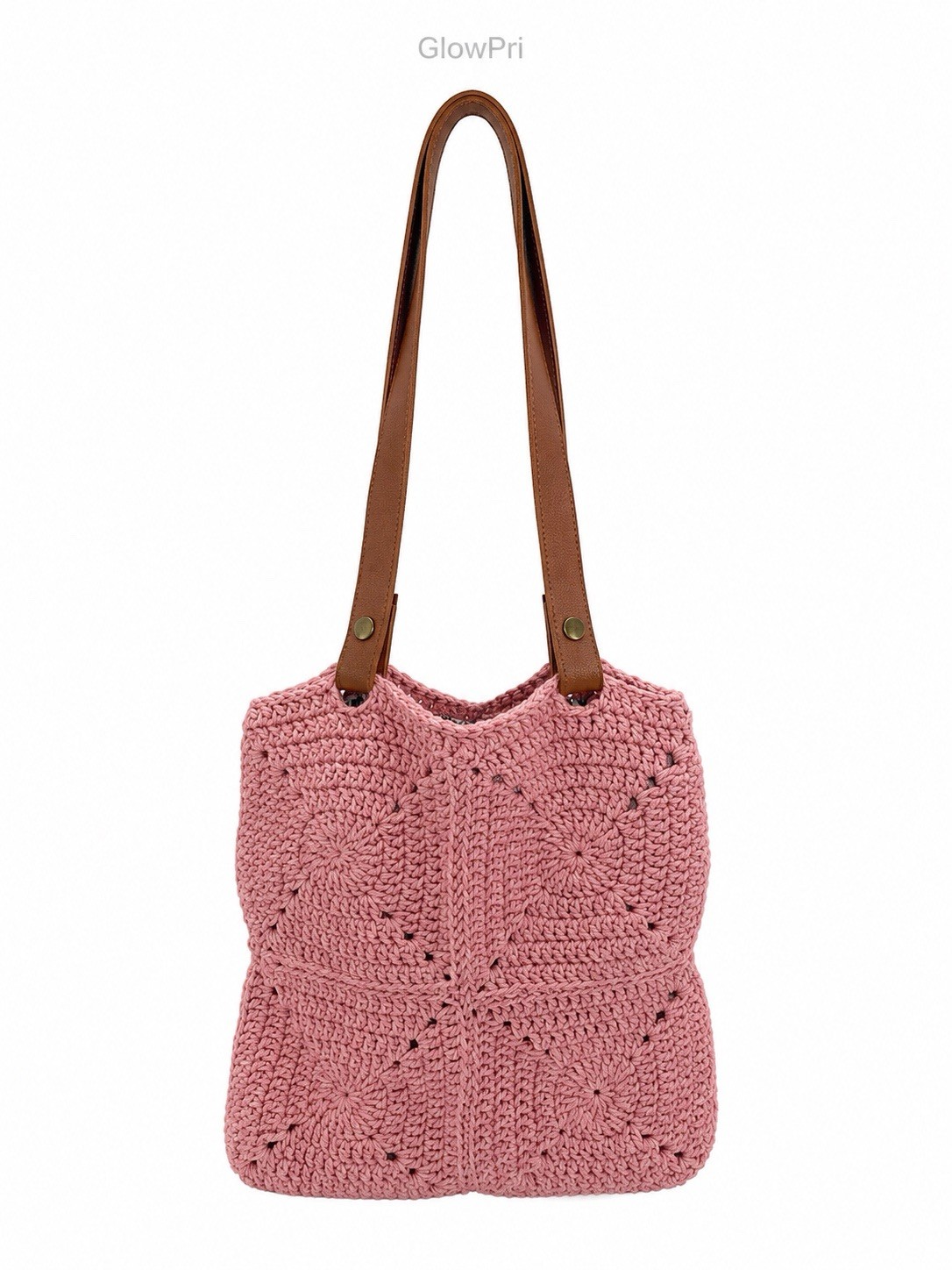 Handmade Brazilian Crochet Tote Bag Pink Shoulder Purse 11×12 New