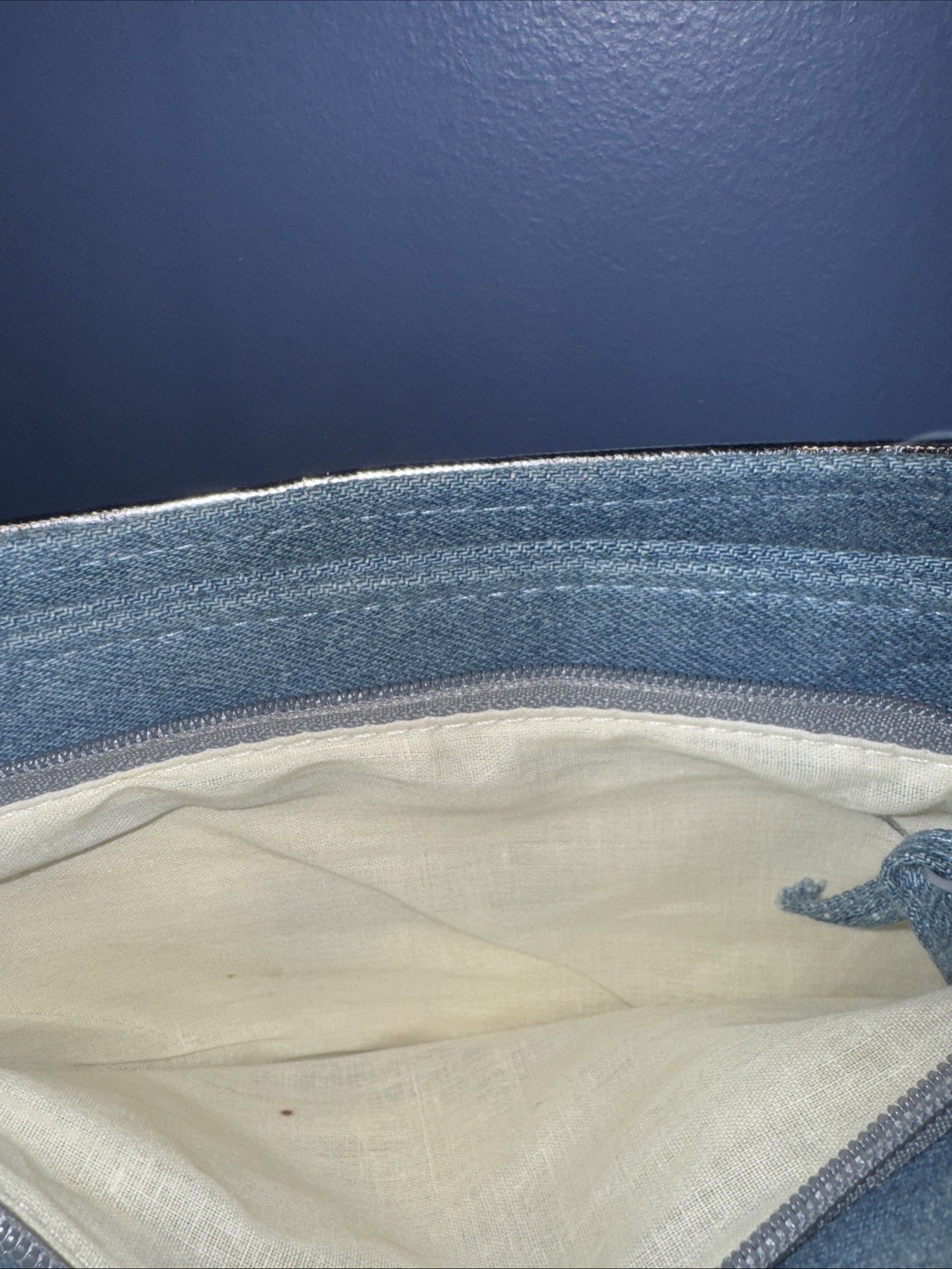 Warren Reed Vtg Blue Denim Purse Shoulder Bag w Silver Detail Vintage