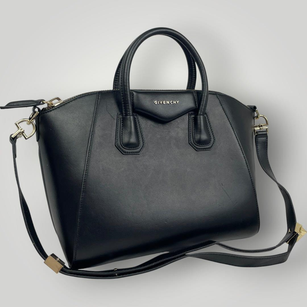 Givenchy Antigona Large Black Leather 2Way Shoulder Handbag Gold Hardware GC