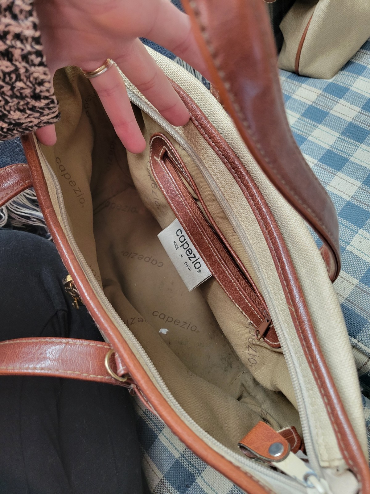 Capezio Beige and Brown Handbag with Lock and Key Charm