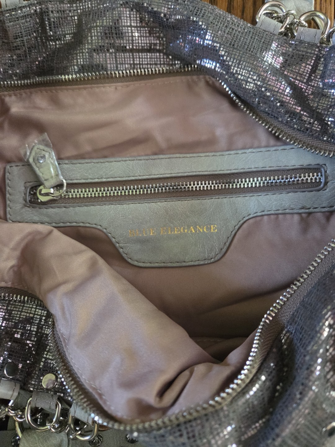 Blue Elegance Rhinestone Studded Accent Shoulder Bag Grey with Bag Charm Women