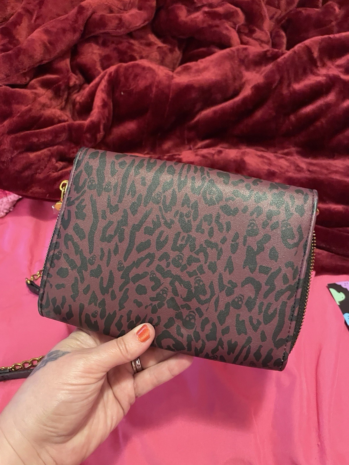 Betsey Johnson Animal Print Spider Rhinestone Crossbody Wallet, Detachable Strap