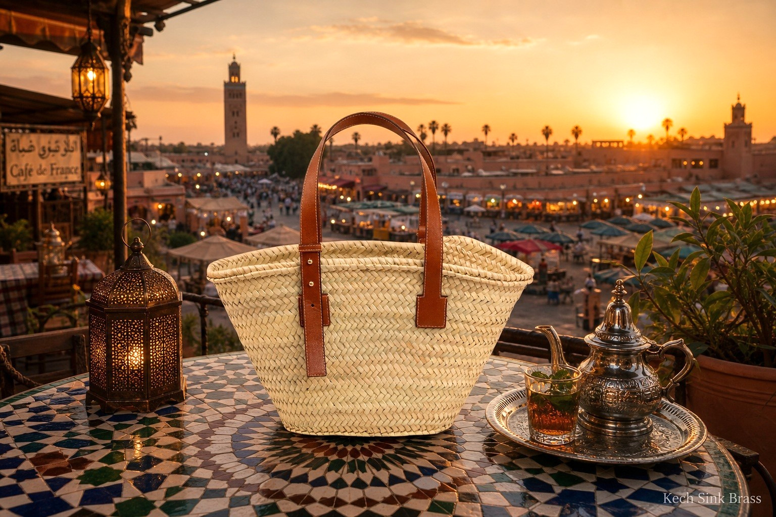 Handmade Moroccan Straw Basket Bag with Leather Handles – Beach Bag