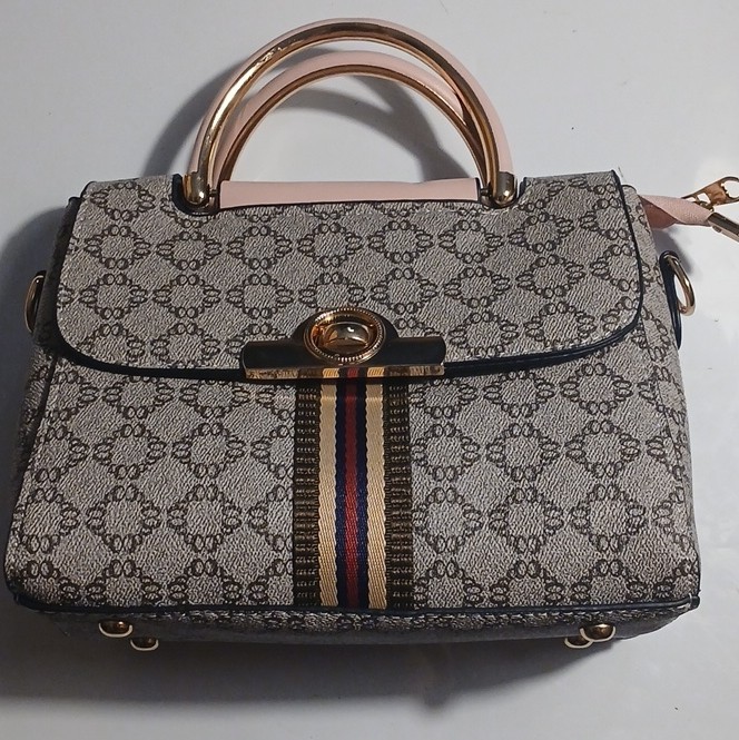 Women’s Beige Brown Monogram Satchel Top Handle, Detachable Crossbody Strap