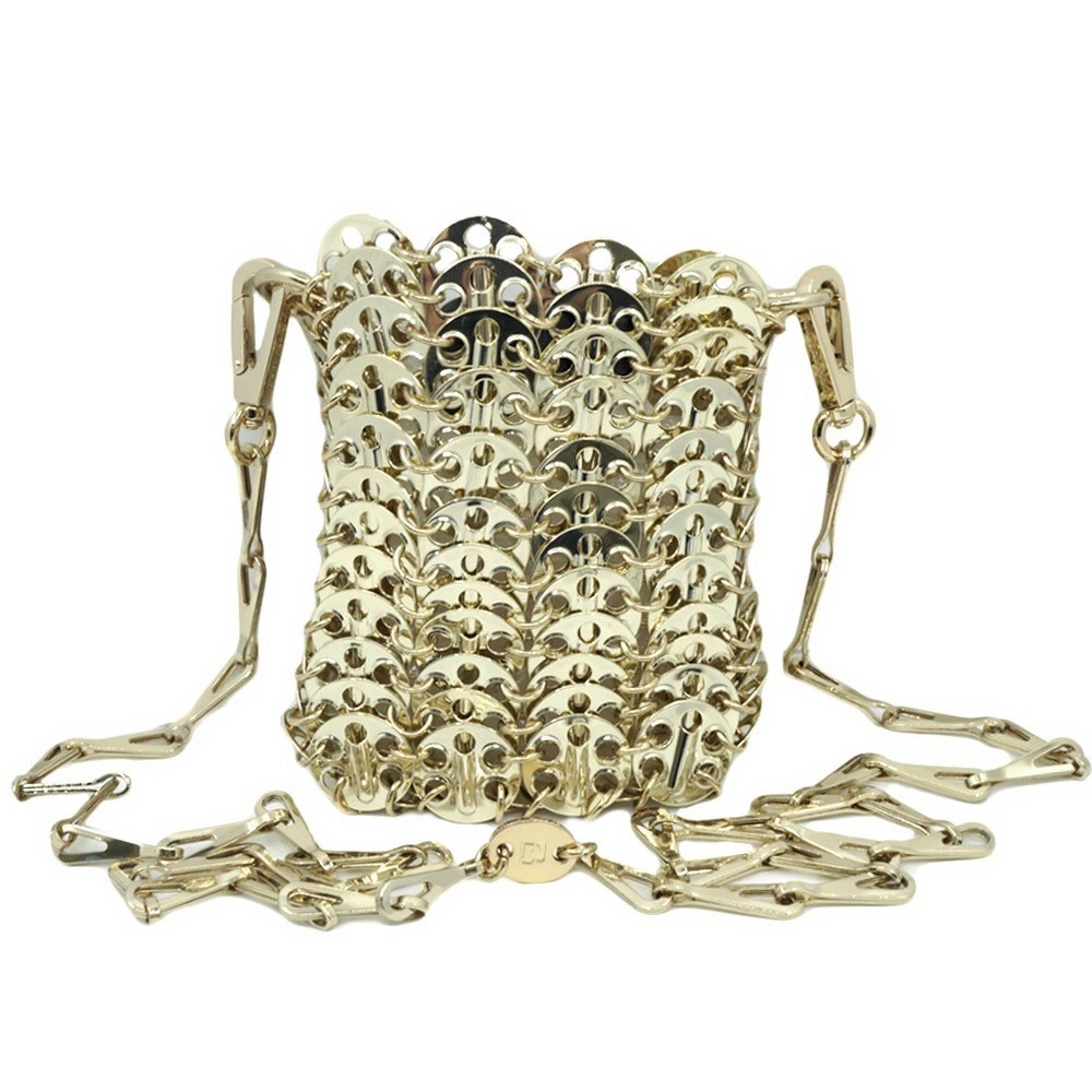 PACO RABANNE Gold Crossbody Shoulder Bag USED from Japan
