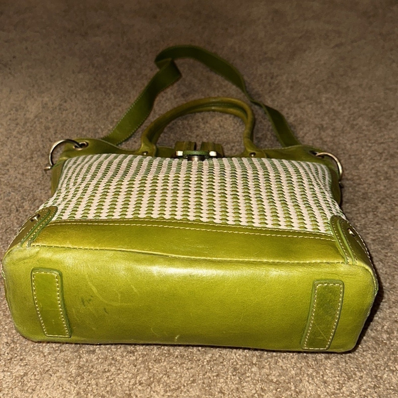 Lime Green and Tan Woven Purse by Kate Landry