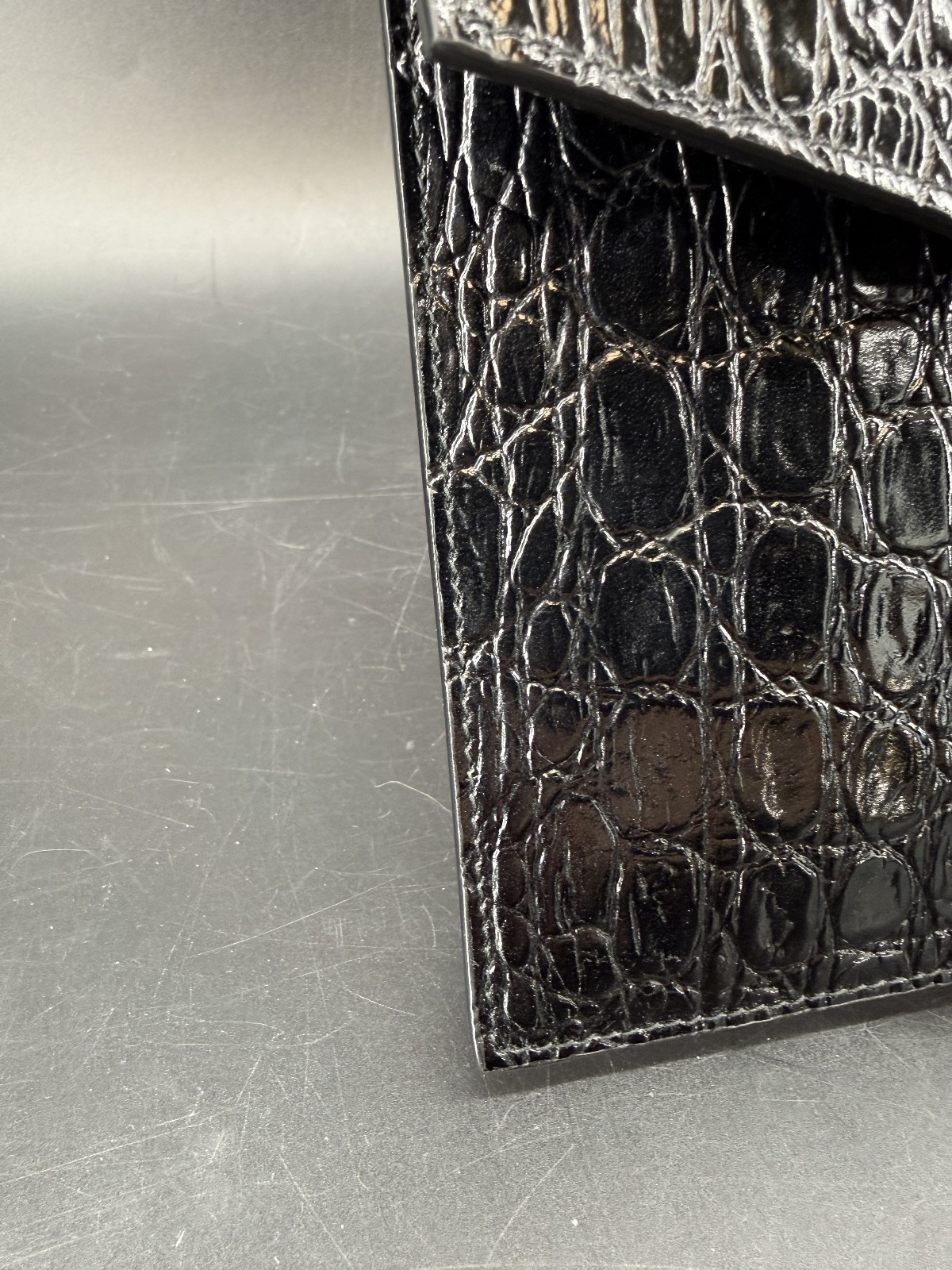 Saint Laurent Uptown Black Croc-Embossed Leather YSL Pouch Clutch Box