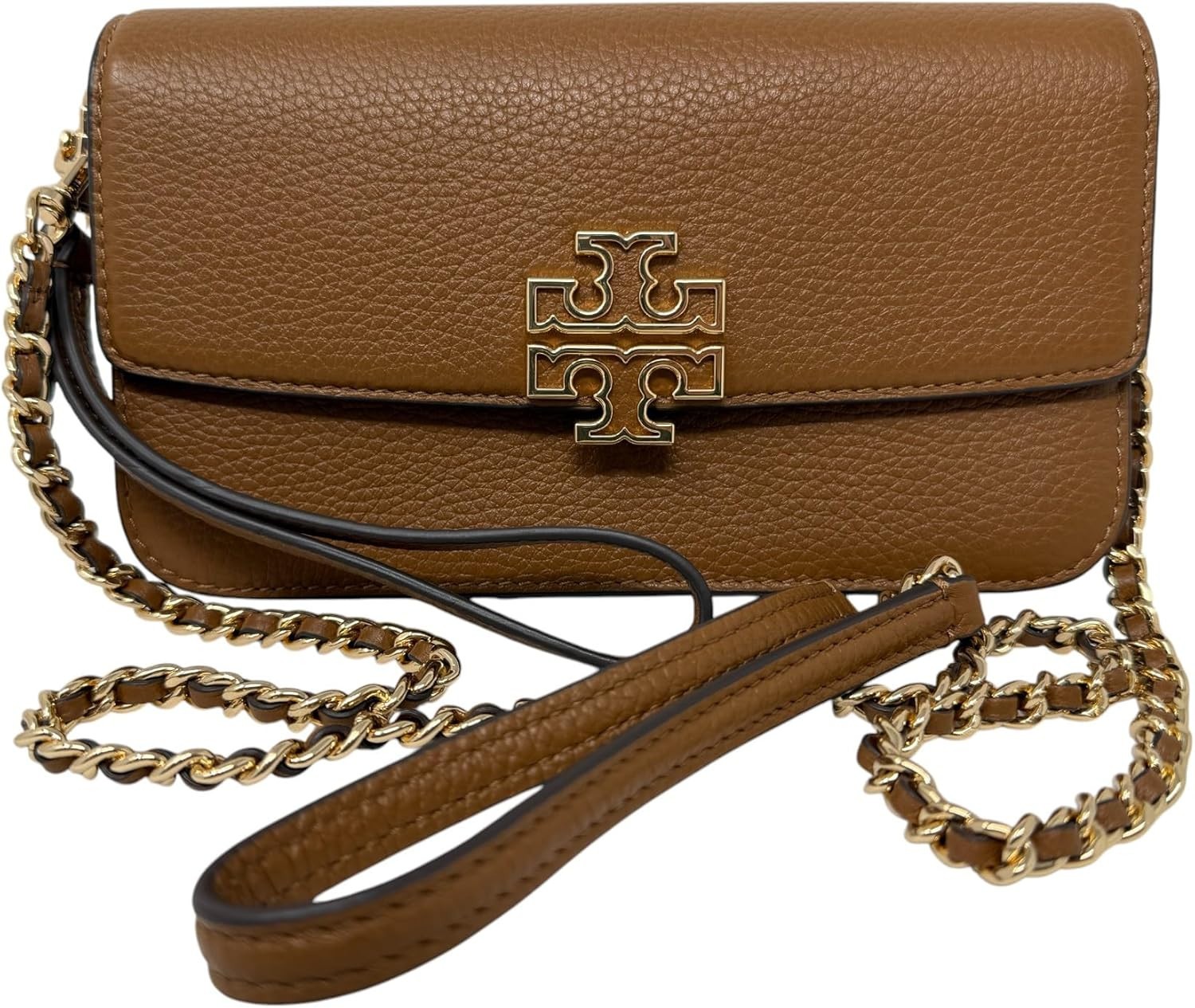 Tory Burch Womens Moose Brown Leather Britten Chain Crossbody Bag Purse, TB-215