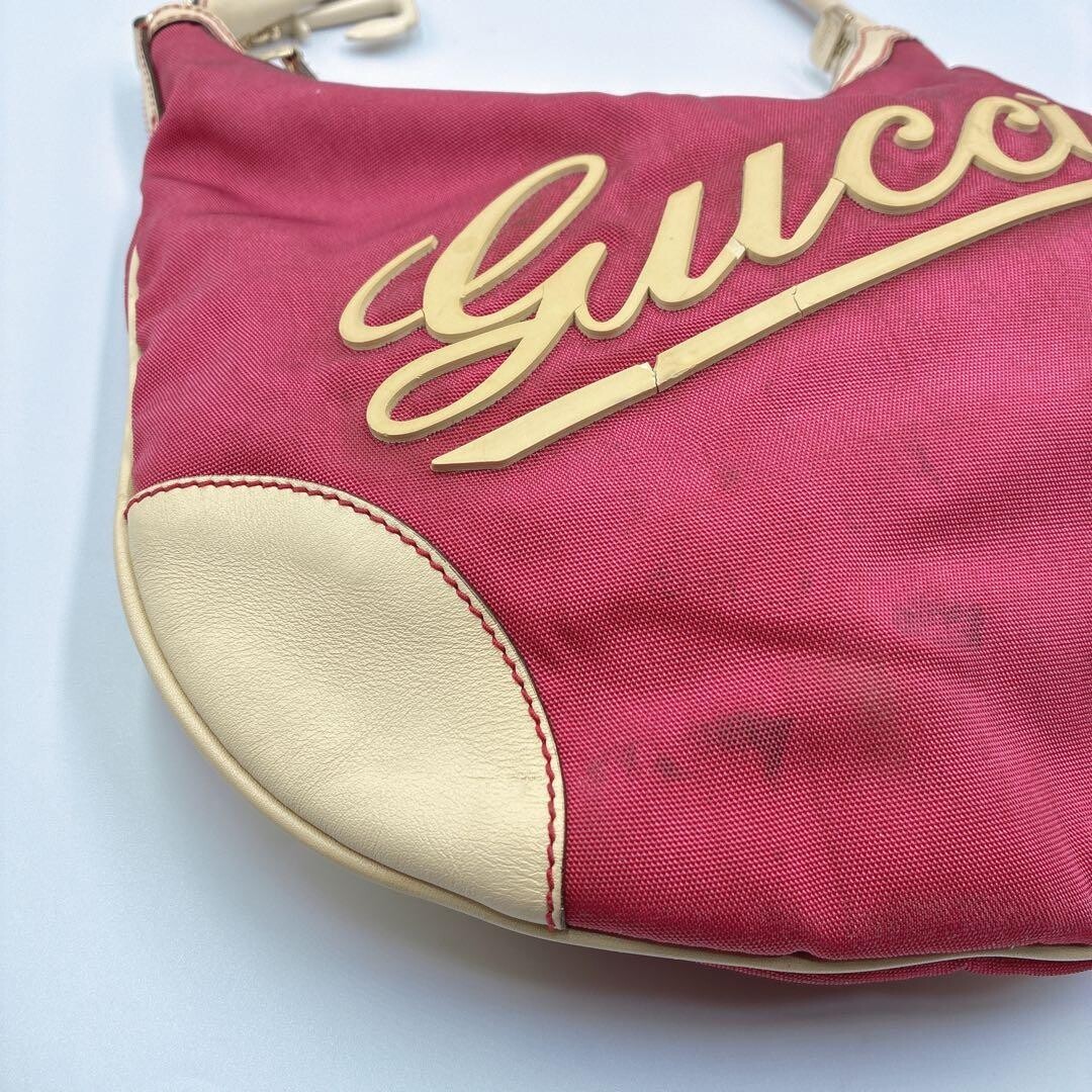 GUCCI One Shoulder Bag Nylon Leather Marine Vintage Authentic From Japan