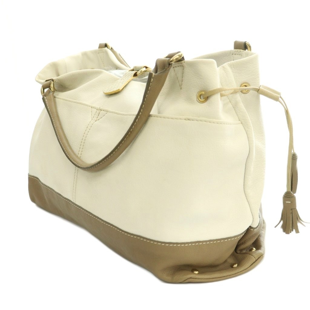 POTIOR Leather Handbag White Beige AB Condition Logo Charm 9.6×6.1×3.9in