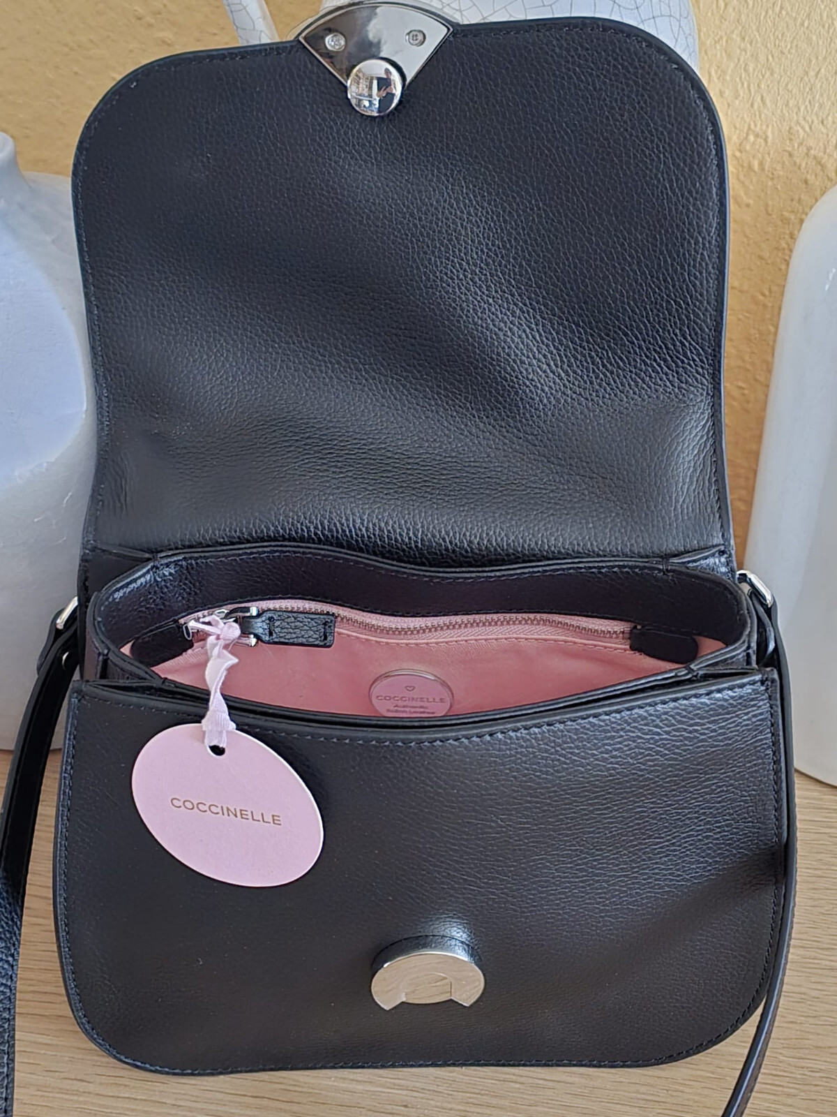 New Coccinelle Shoulder Bag Genuine Leather Silver Hardware Made in Italy