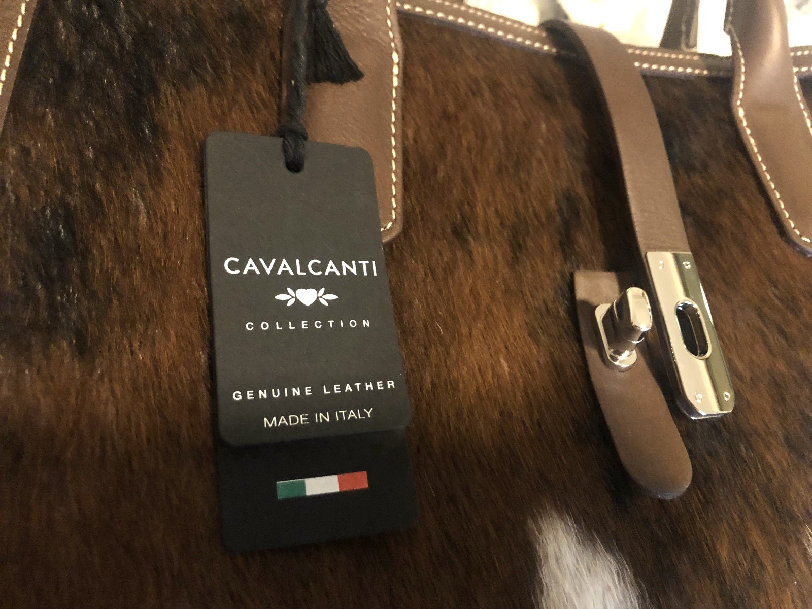 CAVALCANTI Italian DESIGNER LeatherCACAO BROWN HAIRCALF SATCHEL SHOULDER BAG NWT