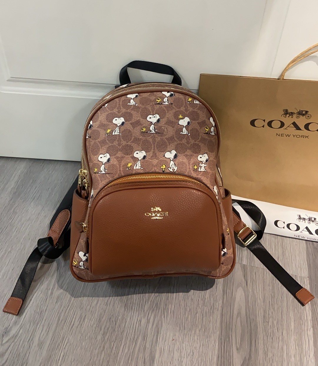 Coach x PEANUTS Coat Backpack Signature Canvas Snoopy Print CBM25 Brown