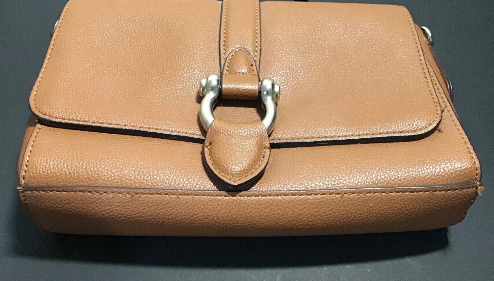 Chaps Women’s Purse Cognac Compact- 5.5×9” Shoulder Strap Silver-toned Accents