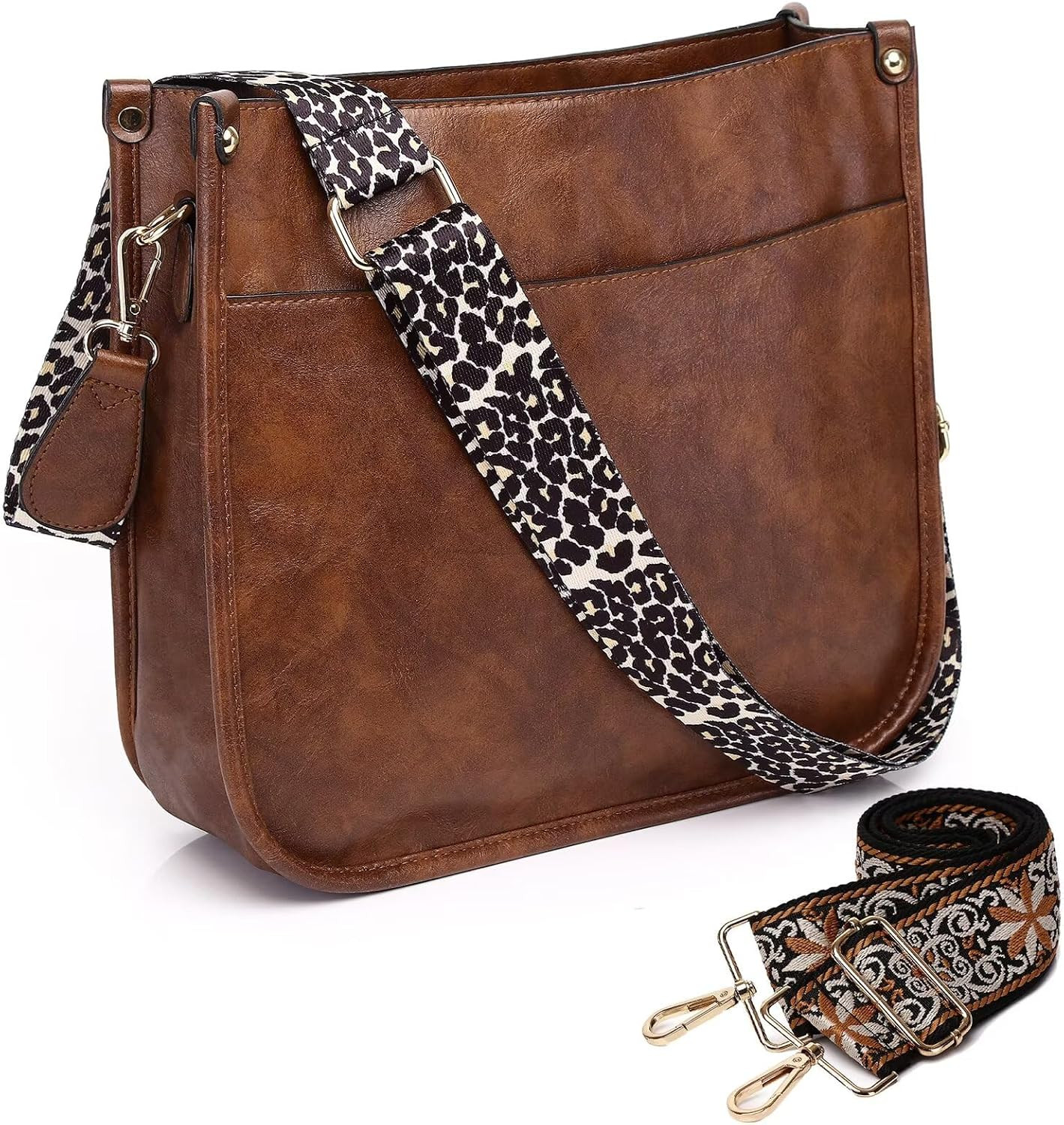 AUYOCO Vegan Leather Crossbody Bags for Women, Crossbody Purse with Guitar Strap