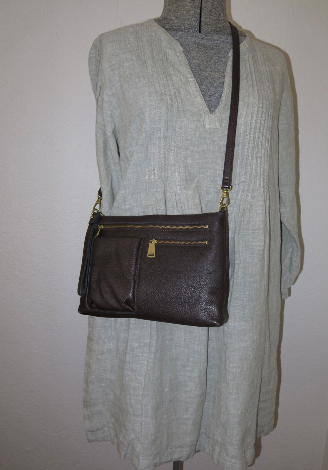 FOSSIL BROWN LEATHER PIPER CROSSBODY CLUTCH PURSE HANDBAG ZB6927