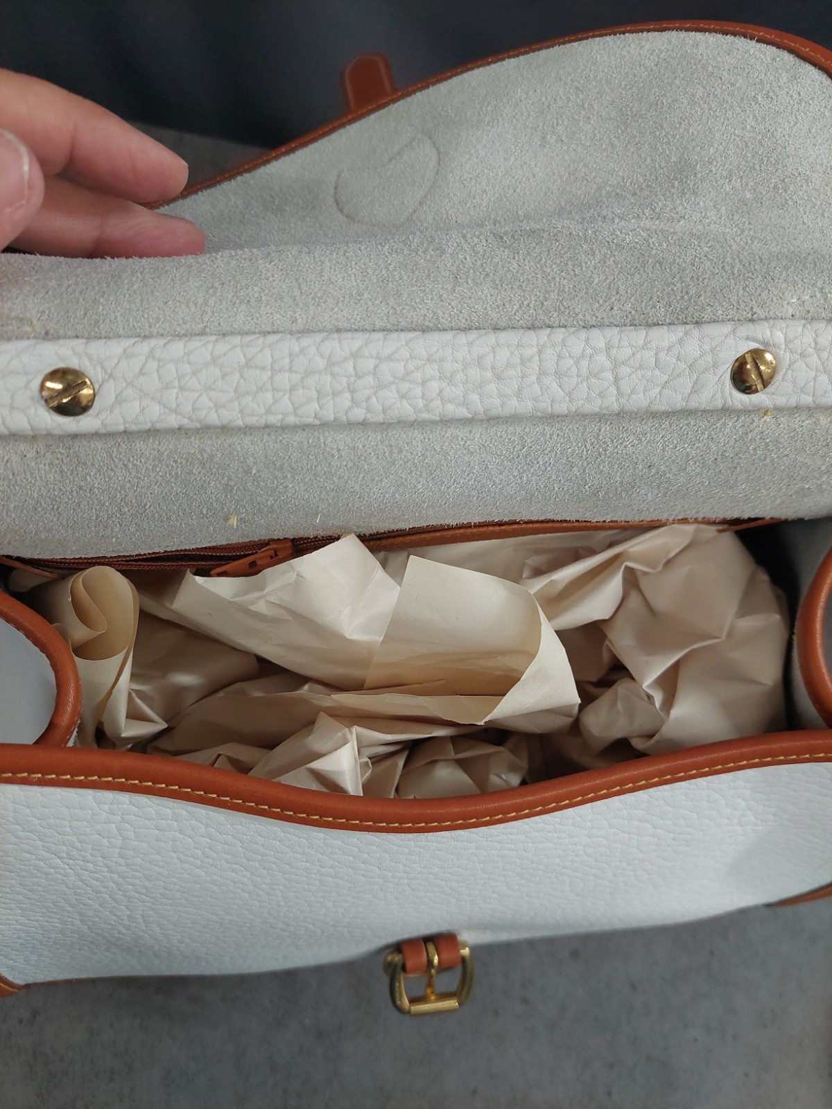 Dooney And Bourke Vntg Carpet Bag White With BritishTan Trim W originial tag