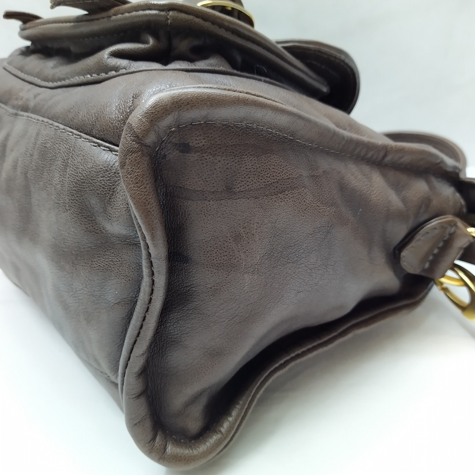 Bulga Brown Leather Buckle Pockets Double Handles Zipper Satchel Bag – $275