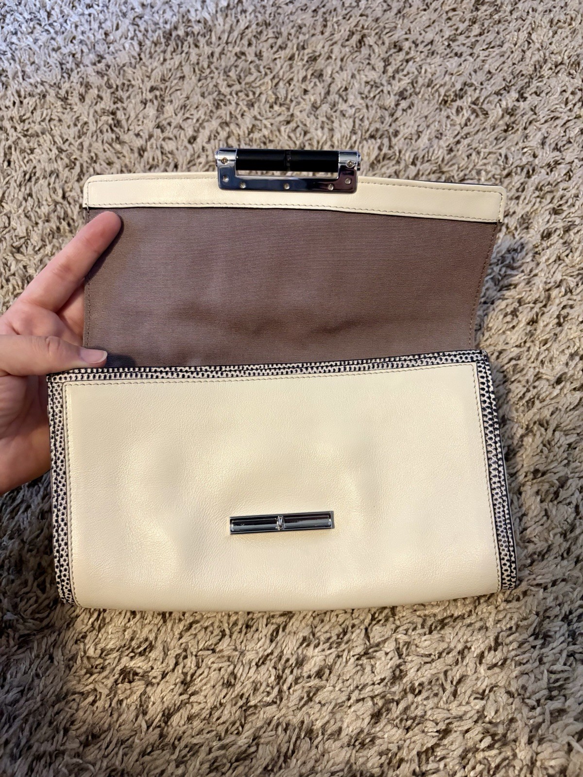 Diane Von Furstenberg Leather Bag Coral And Cream Removable Silver Strap DVF